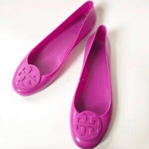 Tory Burch Jelly flats, with TB logo. Worn 2 x , ALMOST NEW condition.